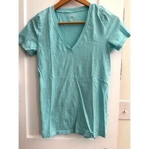 J.Crew Women's Slub Cotton V-Neck Tee Size‎ Small – Aqua Blue 100% Cotton